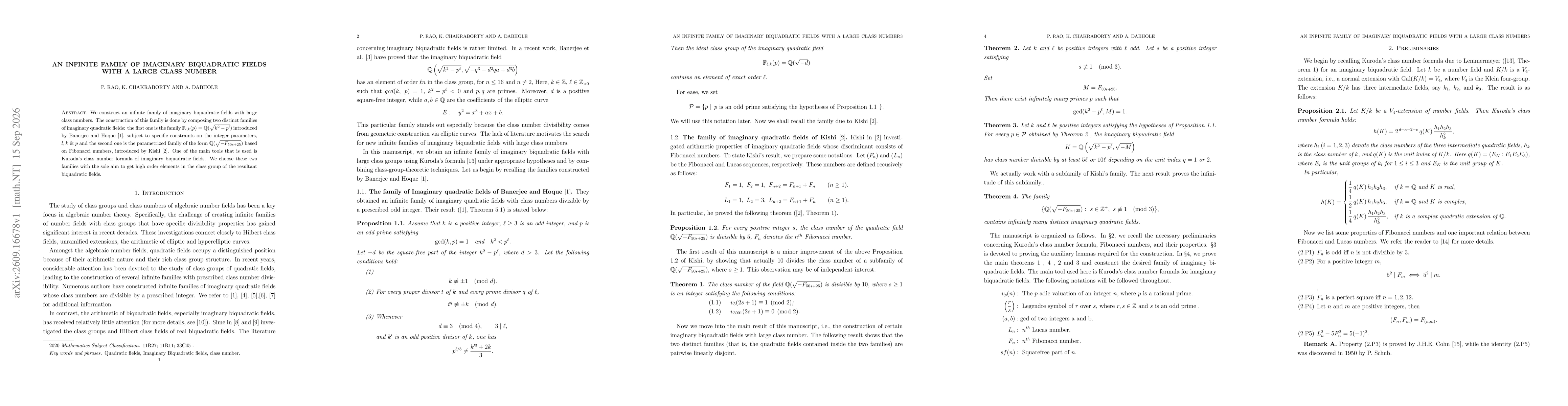 Thumbnail for An infinite family of imaginary biquadratic fields with a large class number