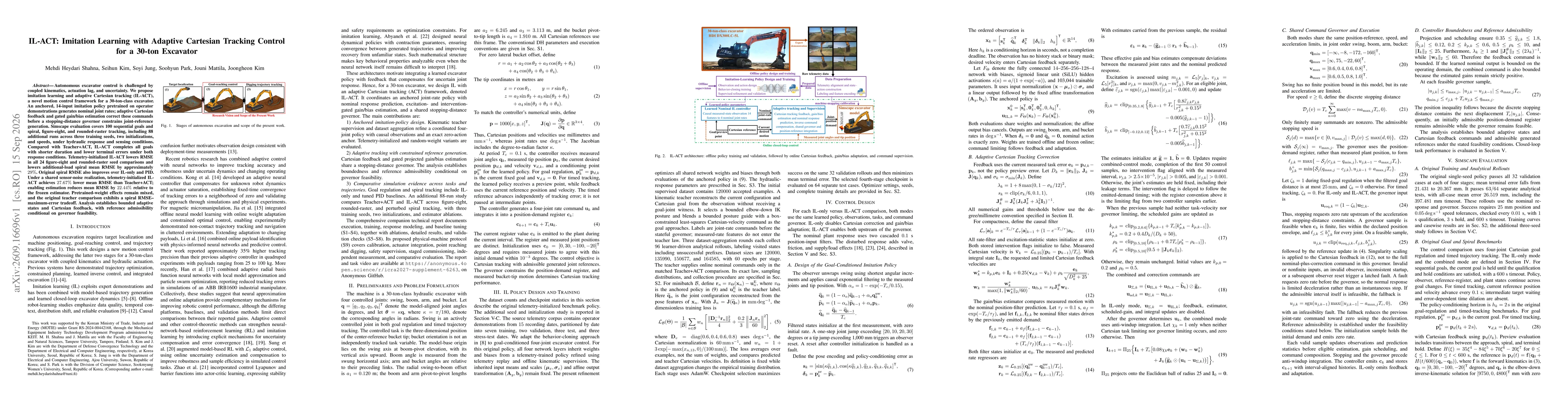 Thumbnail for IL-ACT: Imitation Learning with Adaptive Cartesian Tracking Control for a 30-ton Excavator
