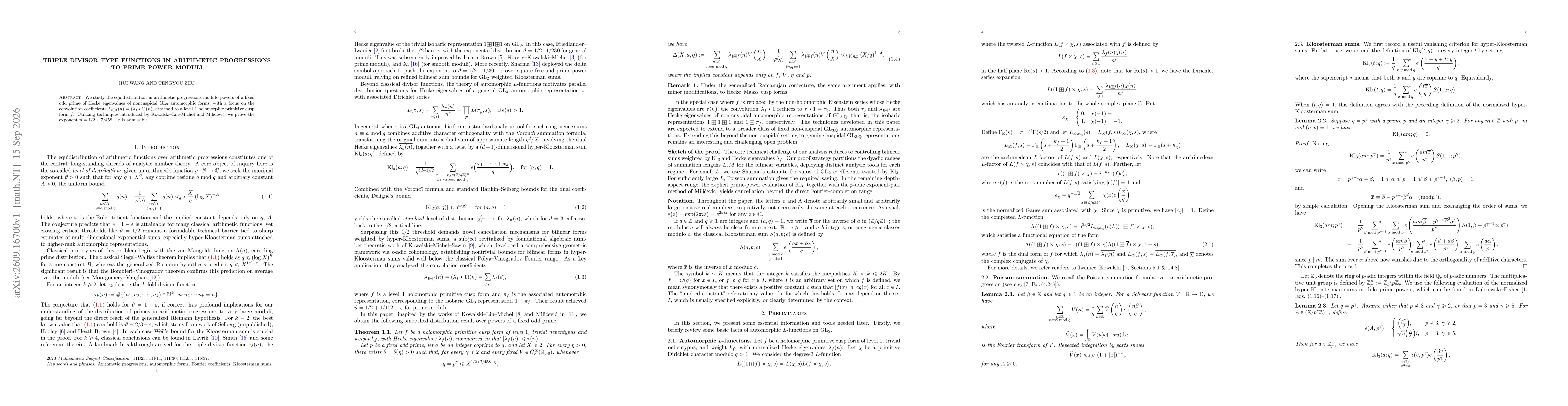 Thumbnail for Triple divisor type functions in arithmetic progressions to prime power moduli