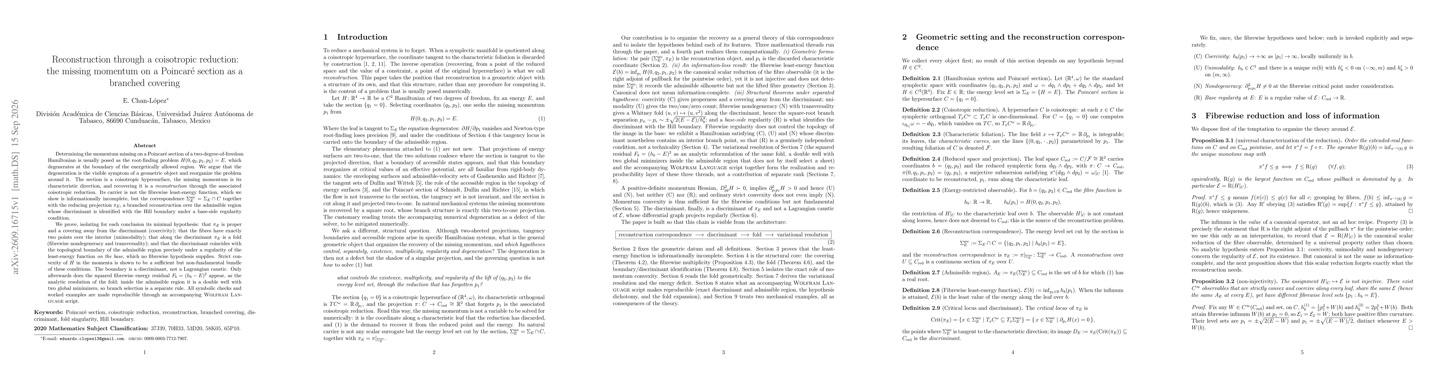 Thumbnail for Reconstruction through a coisotropic reduction: the missing momentum on a Poincaré section as a branched covering