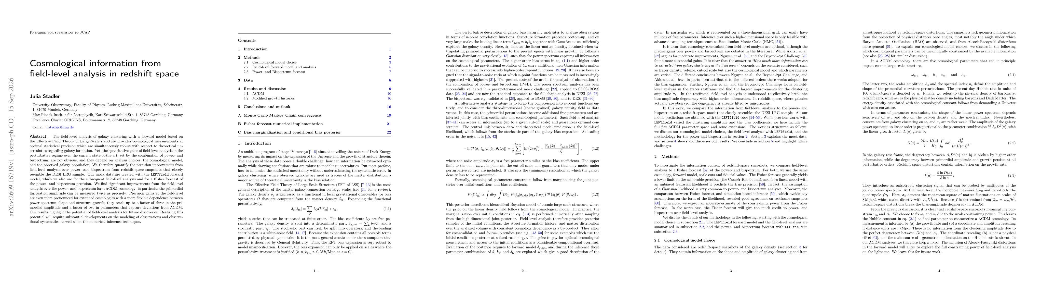 Thumbnail for Cosmological information from field-level analysis in redshift space