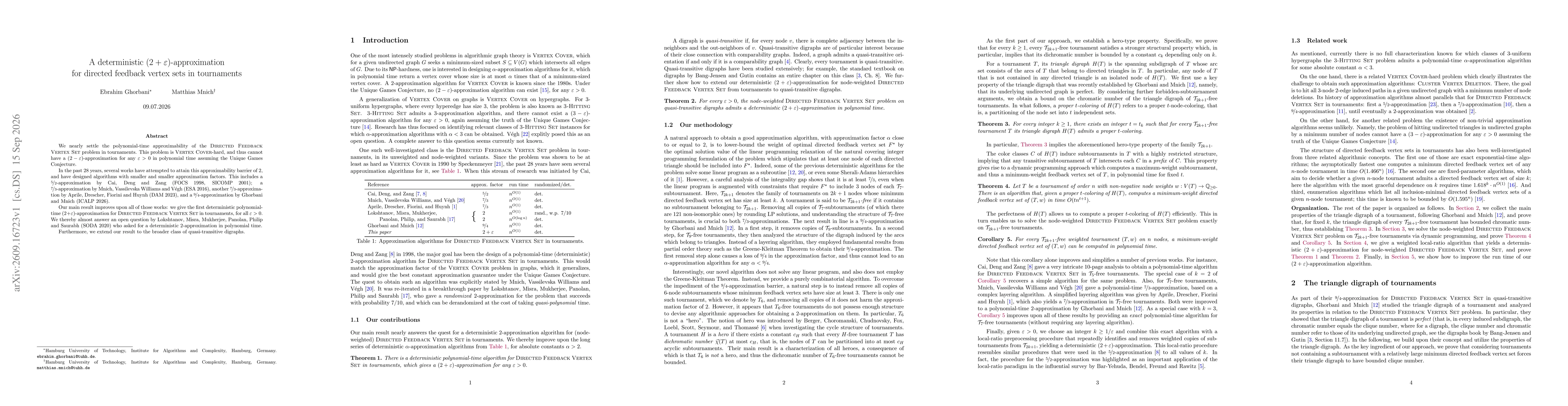 Thumbnail for A deterministic $(2 + \varepsilon)$-approximation for directed feedback vertex sets in tournaments