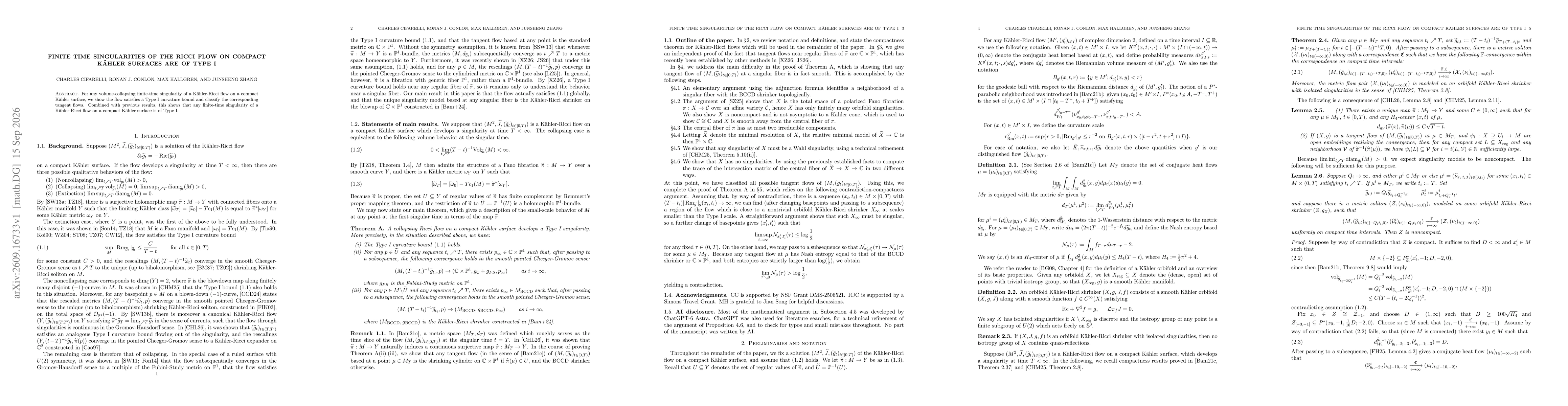 Thumbnail for Finite time singularities of the Ricci flow on compact Kähler surfaces are of Type I