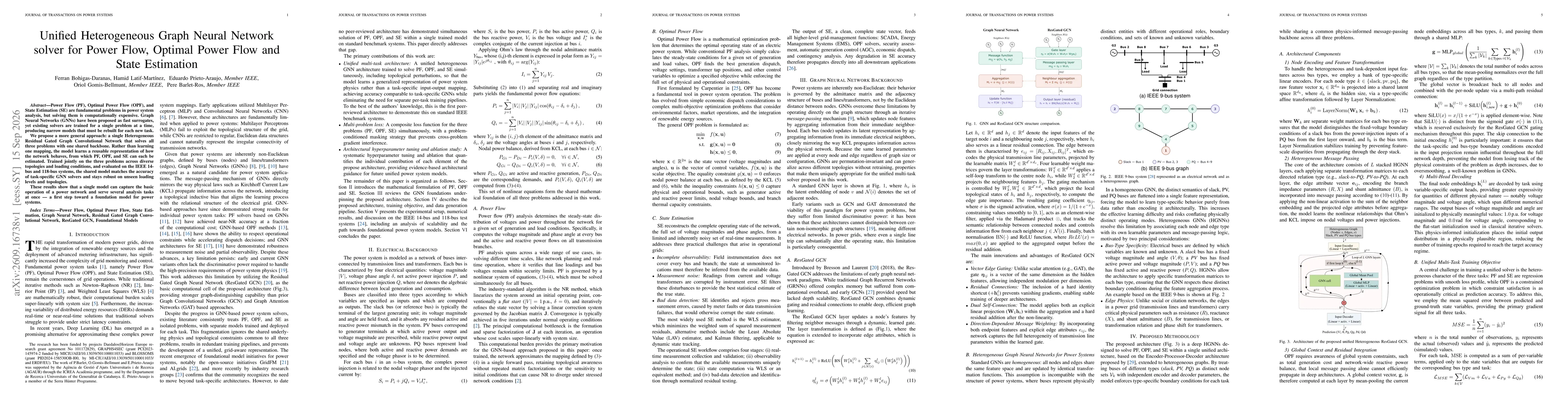 Thumbnail for Unified Heterogeneous Graph Neural Network solver for Power Flow, Optimal Power Flow and State Estimation