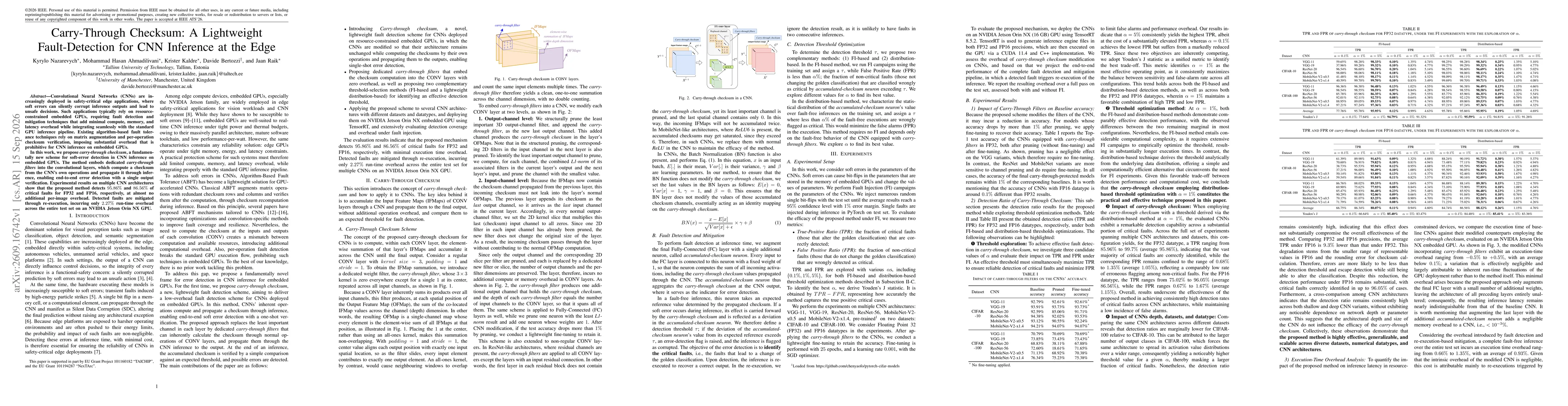 Thumbnail for Carry-Through Checksum: A Lightweight Fault-Detection for CNN Inference at the Edge