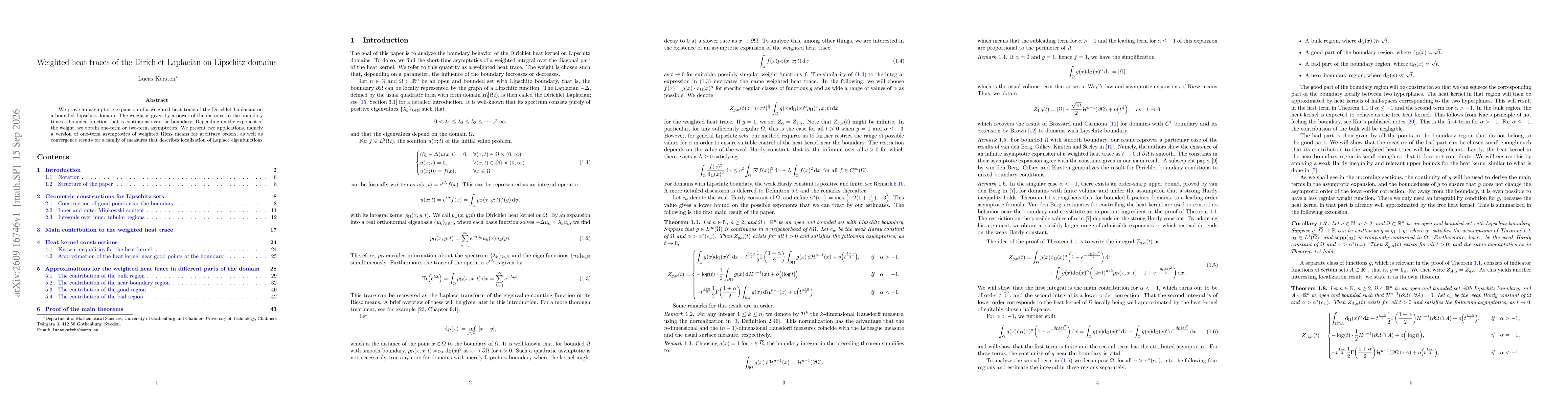 Thumbnail for Weighted heat traces of the Dirichlet Laplacian on Lipschitz domains