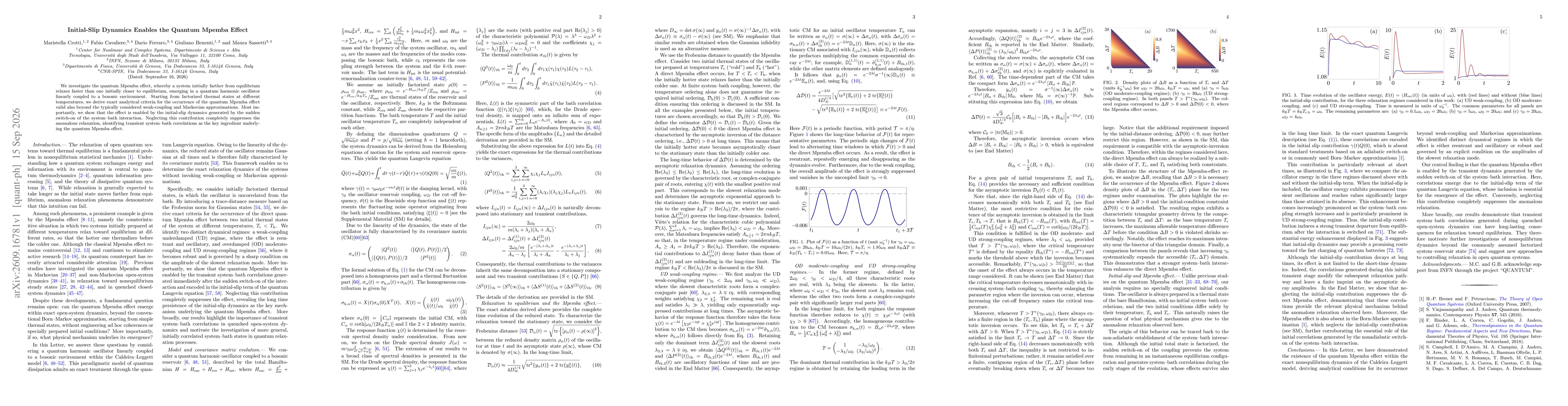 Thumbnail for Initial-Slip Dynamics Enables the Quantum Mpemba Effect