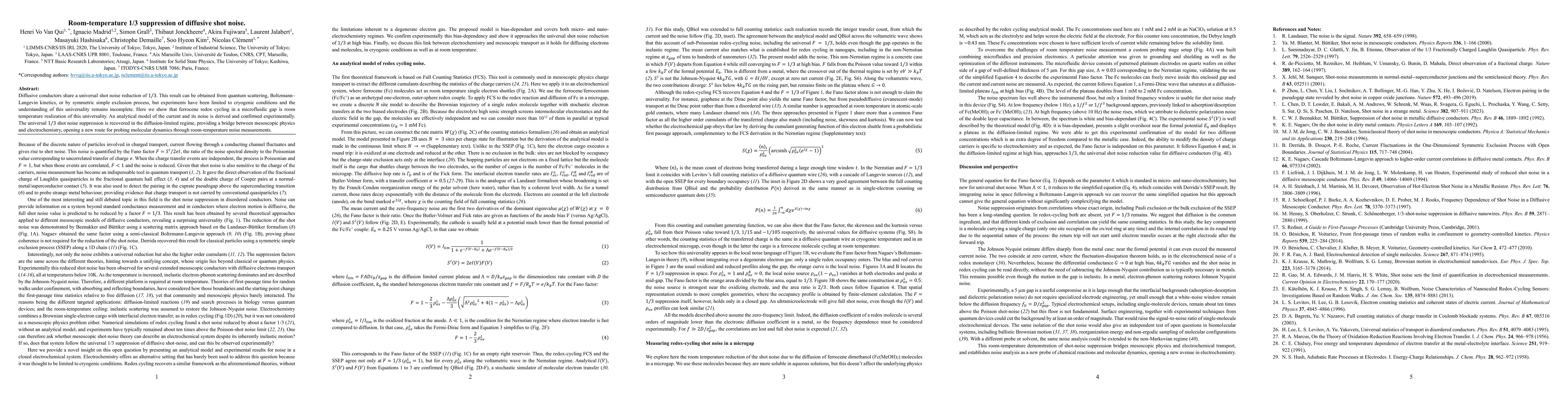 Thumbnail for Room-temperature 1/3 suppression of diffusive shot noise