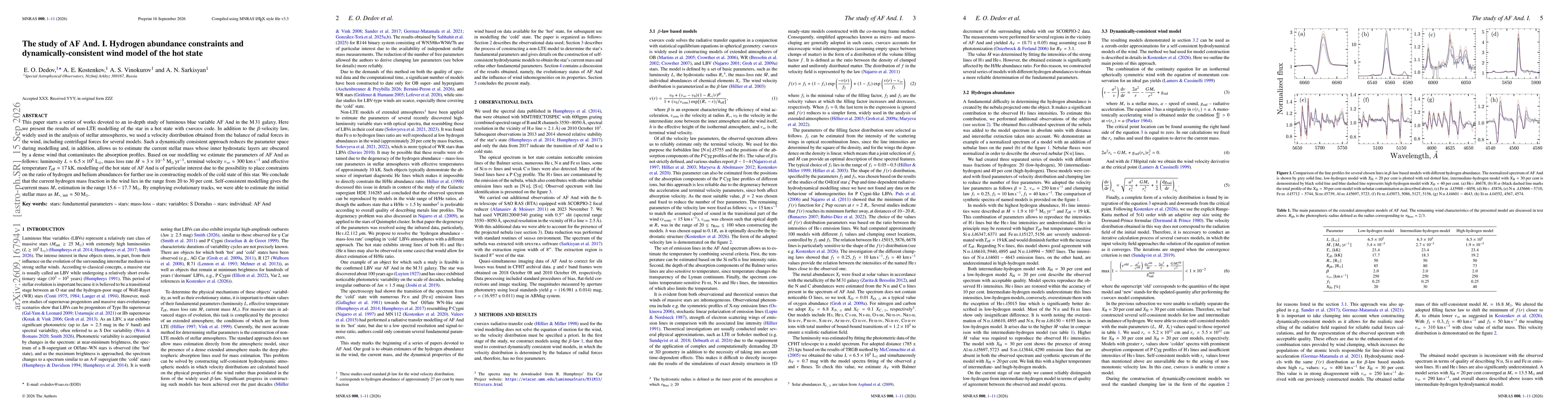 Thumbnail for The study of AF And. I. Hydrogen abundance constraints and dynamically-consistent wind model of the hot state