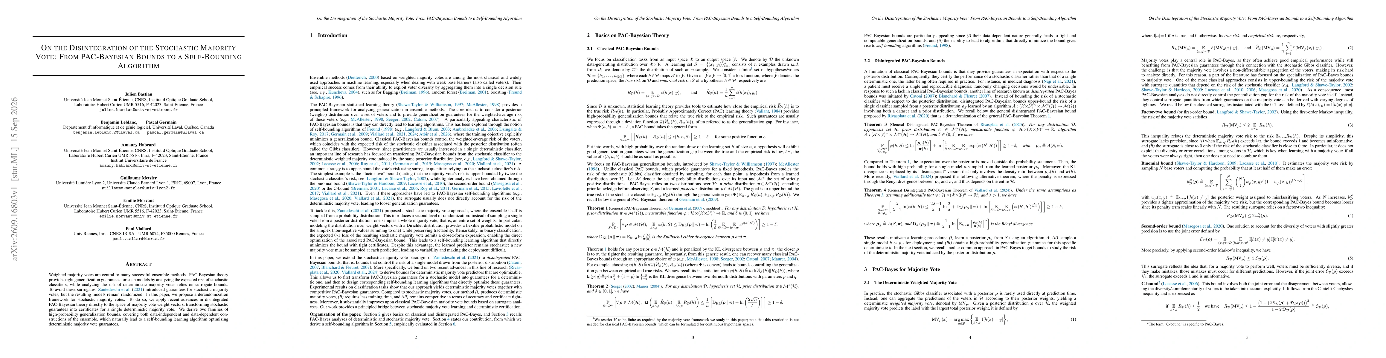 Thumbnail for On the disintegration of the stochastic majority vote: From PAC-Bayesian bounds to a self-bounding algorithm