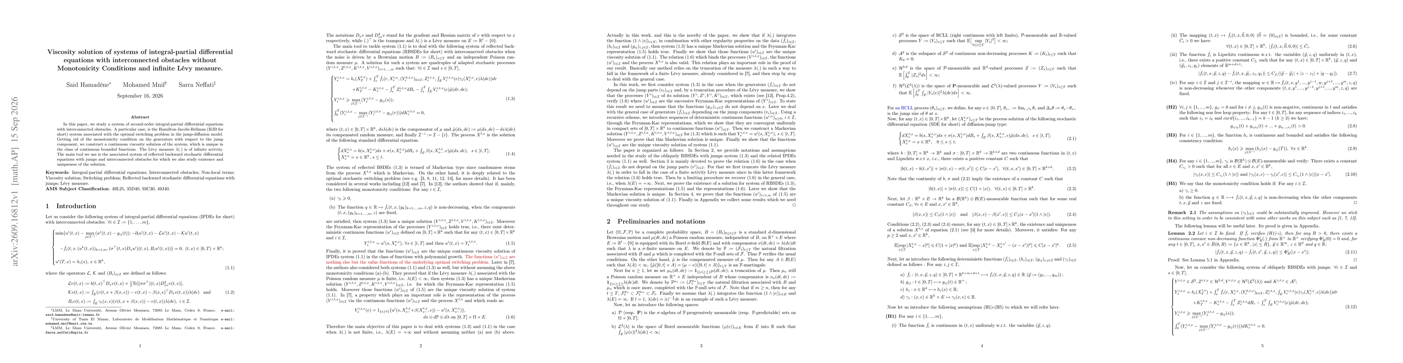 Thumbnail for Viscosity solution of systems of integral-partial differential equations with interconnected obstacles without Monotonicity Conditions and infinite L{é}vy measure