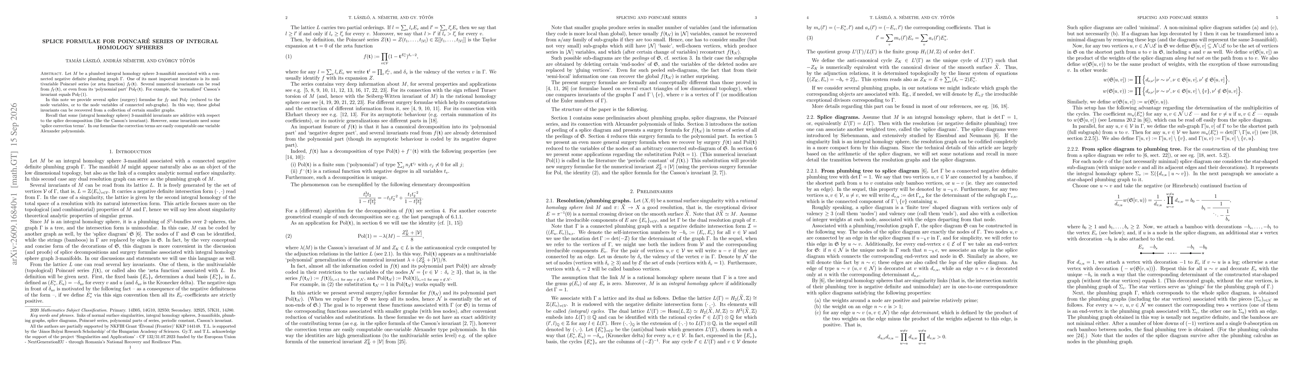 Thumbnail for Splice formulae for Poincaré series of integral homology spheres