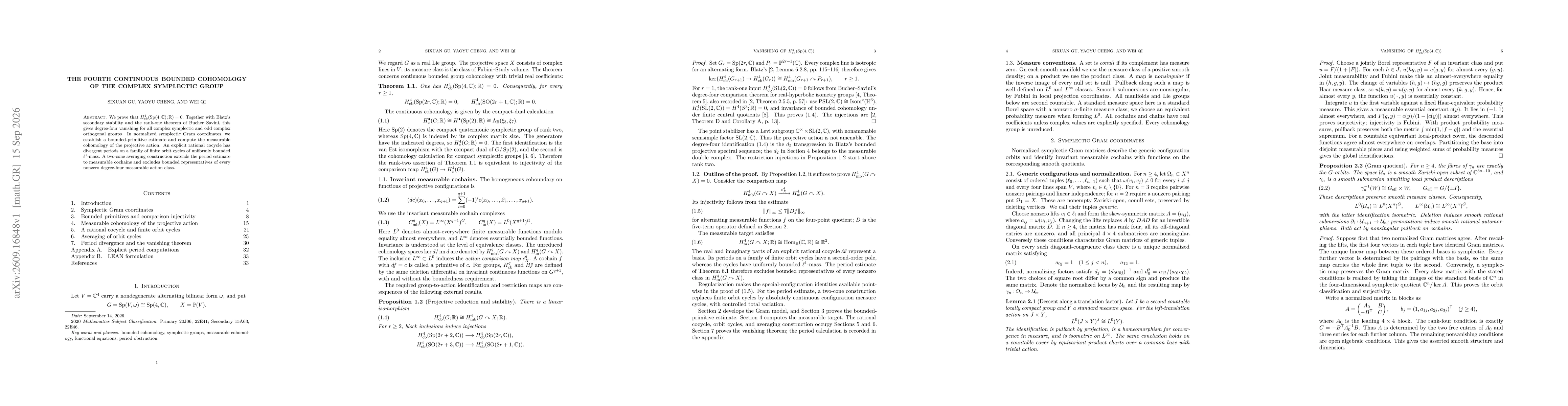 Thumbnail for The Fourth Continuous Bounded Cohomology of the Complex Symplectic Group