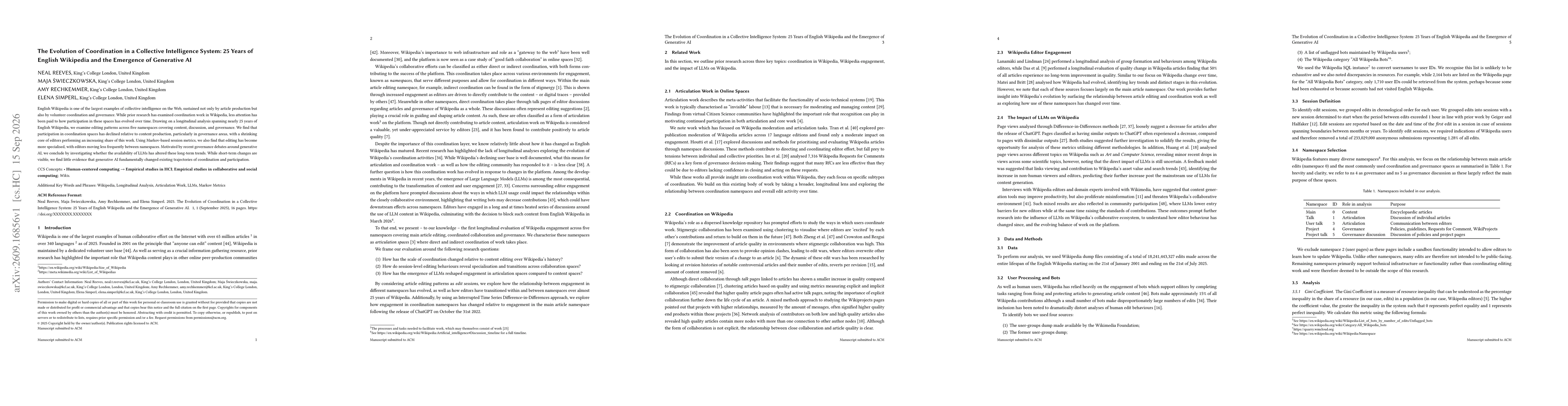 Thumbnail for The Evolution of Coordination in a Collective Intelligence System: 25 Years of English Wikipedia and the Emergence of Generative AI