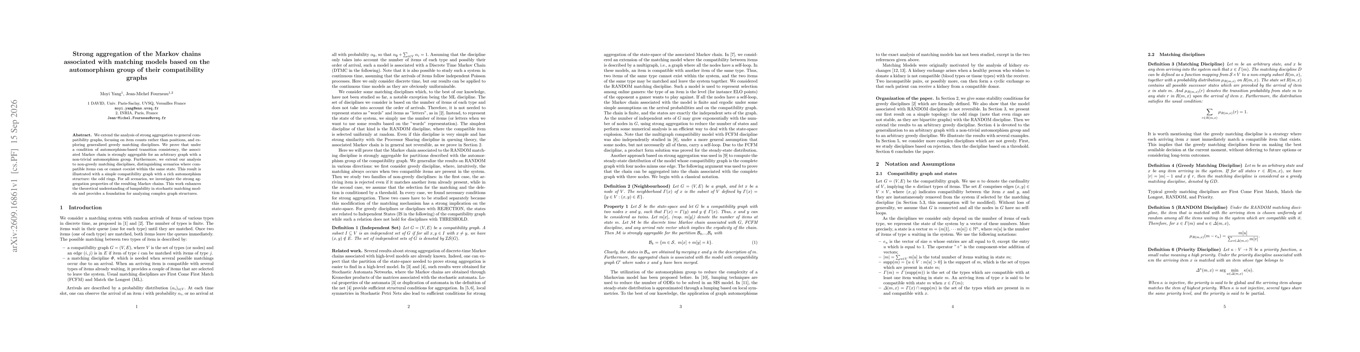 Thumbnail for Strong aggregation of the Markov chains associated with matching models based on the automorphism group of their compatibility graphs