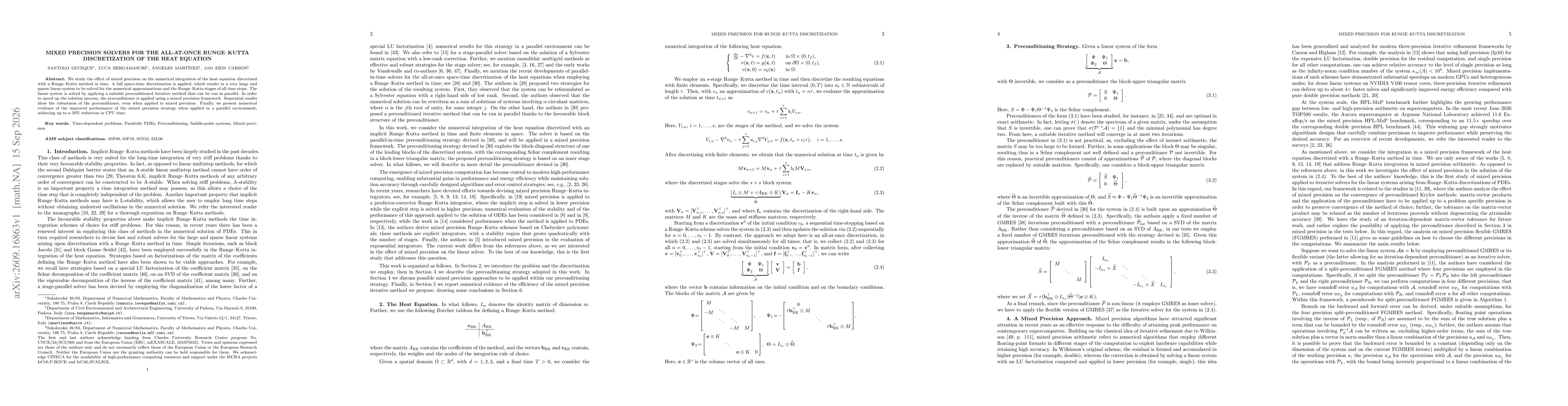 Thumbnail for Mixed precision solvers for the all-at-once Runge--Kutta discretization of the heat equation