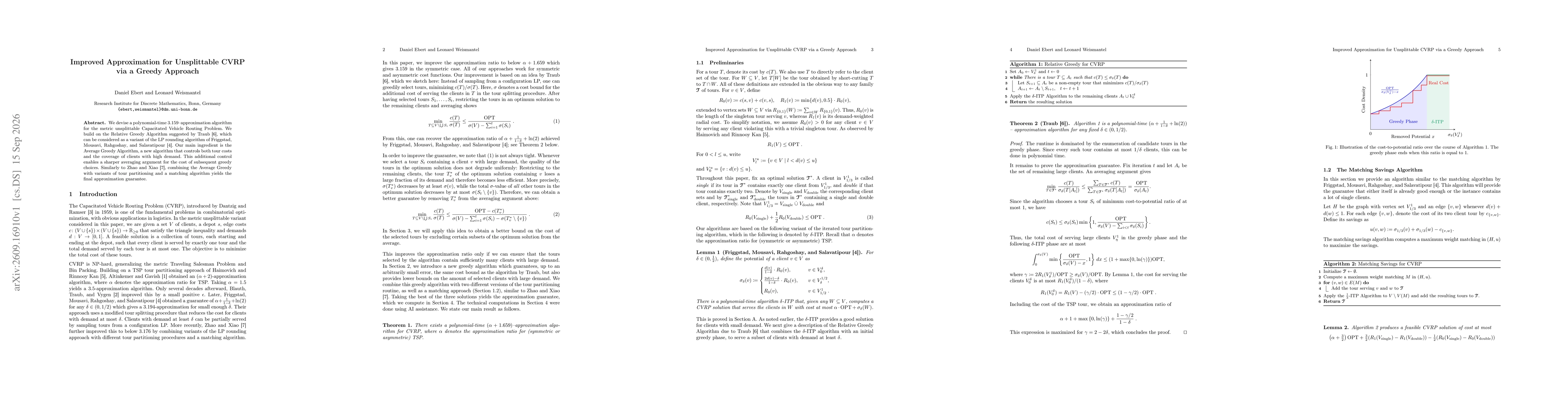 Thumbnail for Improved Approximation for Unsplittable CVRP via a Greedy Approach