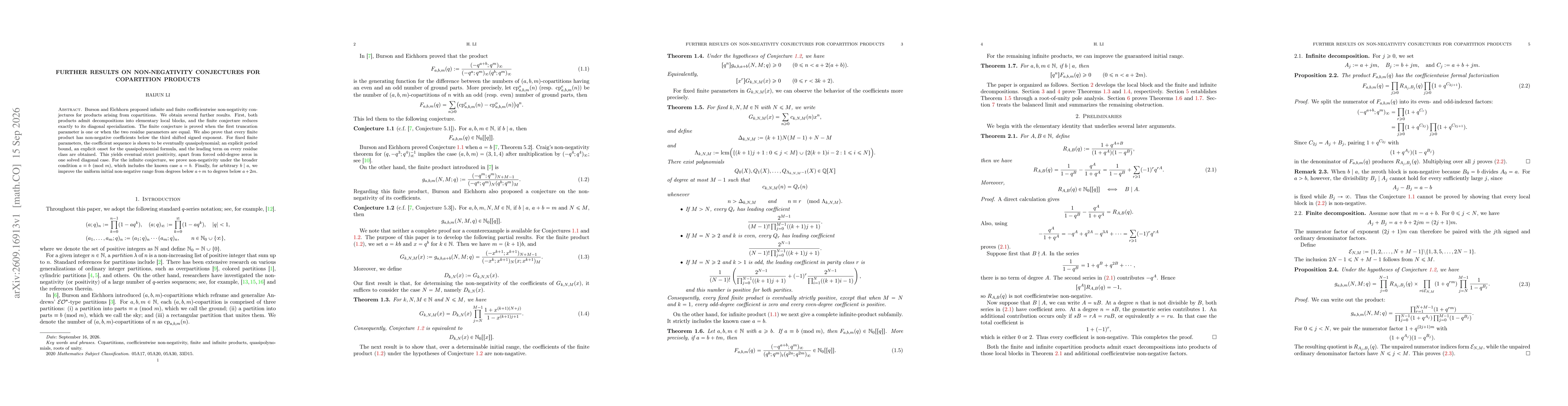 Thumbnail for Further results on non-negativity conjectures for copartition products