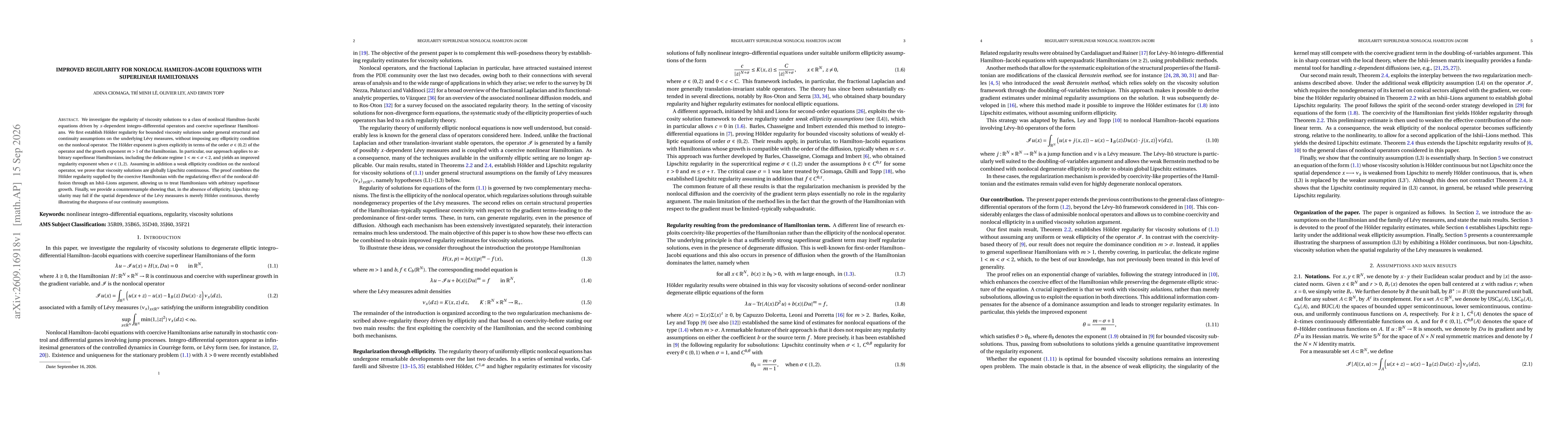 Thumbnail for Improved Regularity for Nonlocal Hamilton--Jacobi Equations with Superlinear Hamiltonians