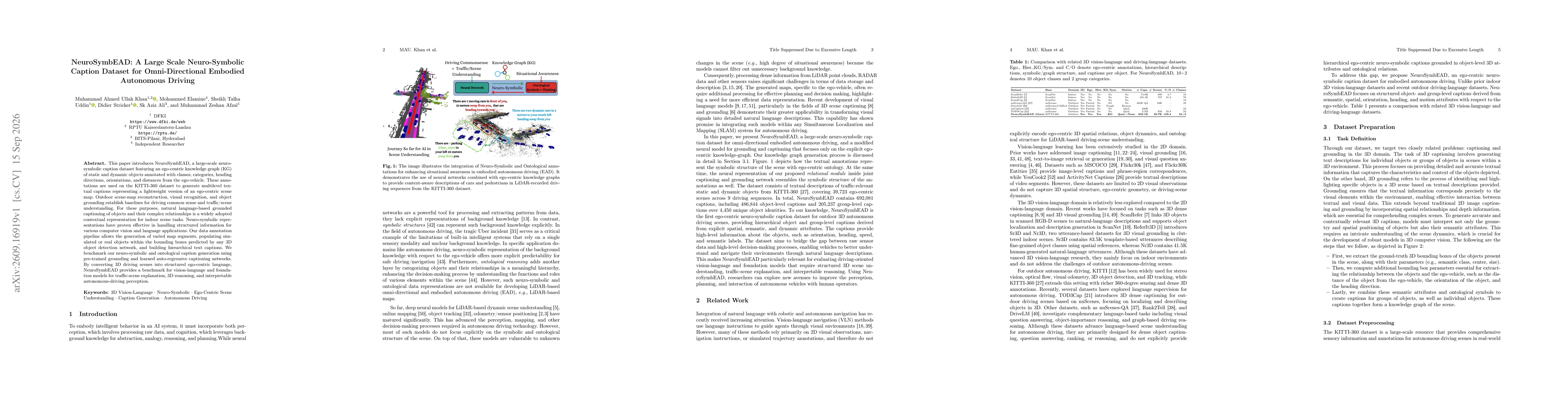 Thumbnail for NeuroSymbEAD: A Large Scale Neuro-Symbolic Caption Dataset for Omni-Directional Embodied Autonomous Driving