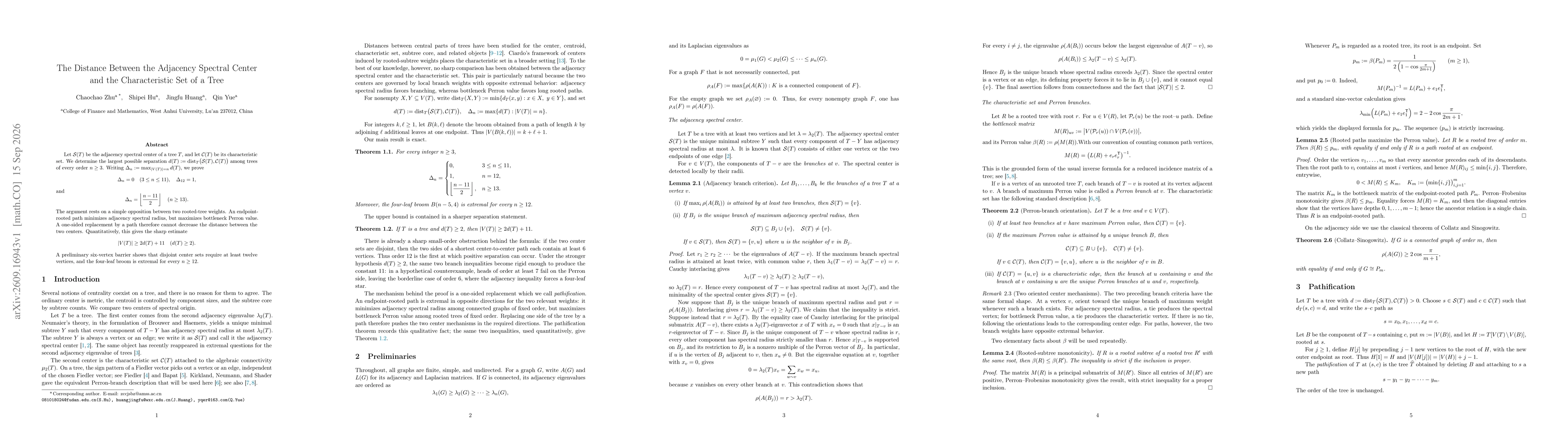 Thumbnail for The Distance Between the Adjacency Spectral Center and the Characteristic Set of a Tree