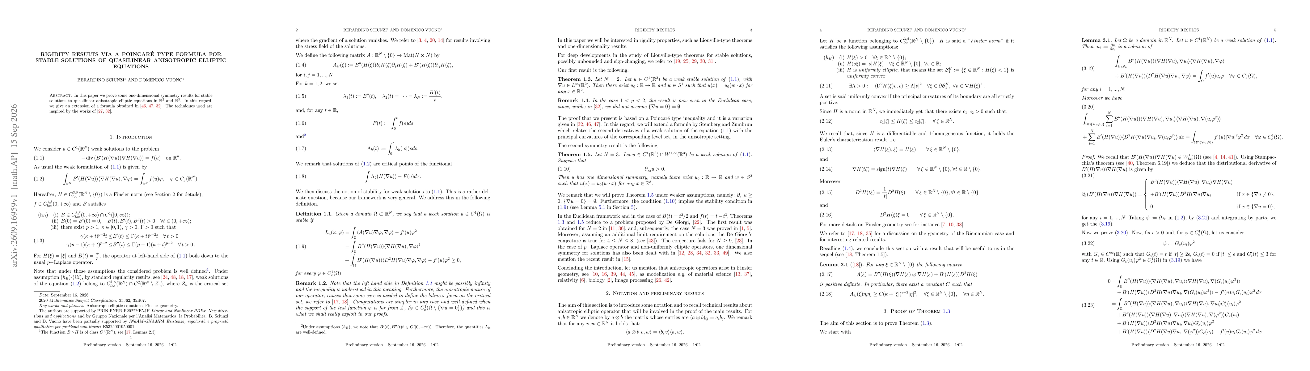 Thumbnail for Rigidity results via a Poincaré type formula for stable solutions of quasilinear anisotropic elliptic equations