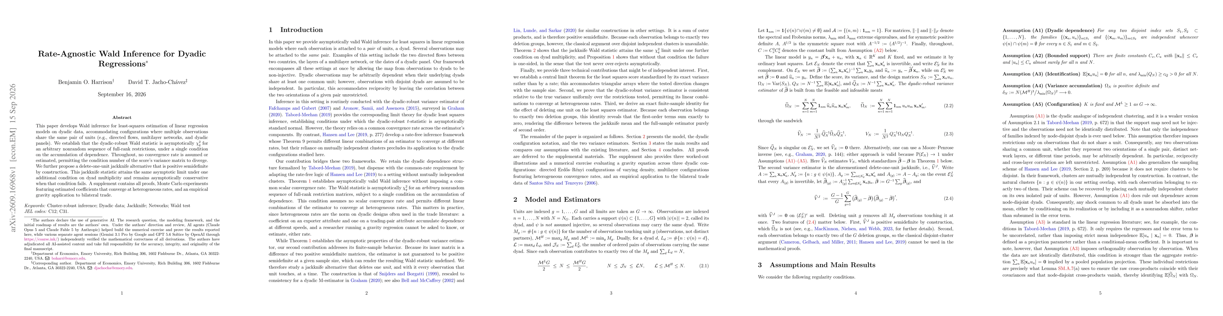 Thumbnail for Rate-Agnostic Wald Inference for Dyadic Regressions