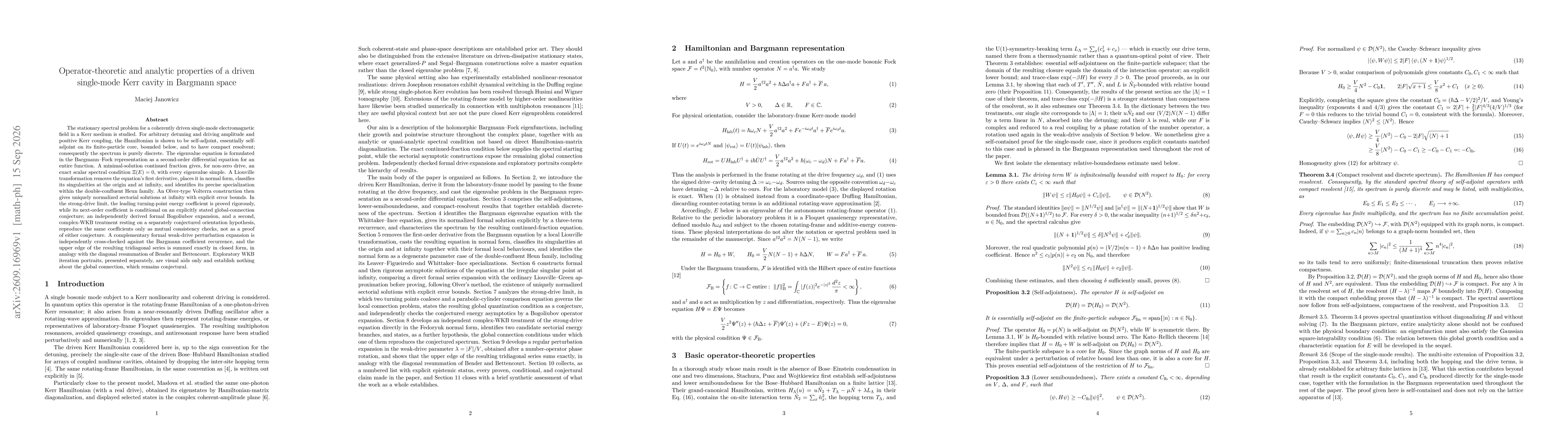 Thumbnail for Operator-theoretic and analytic properties of a driven single-mode Kerr cavity in Bargmann space