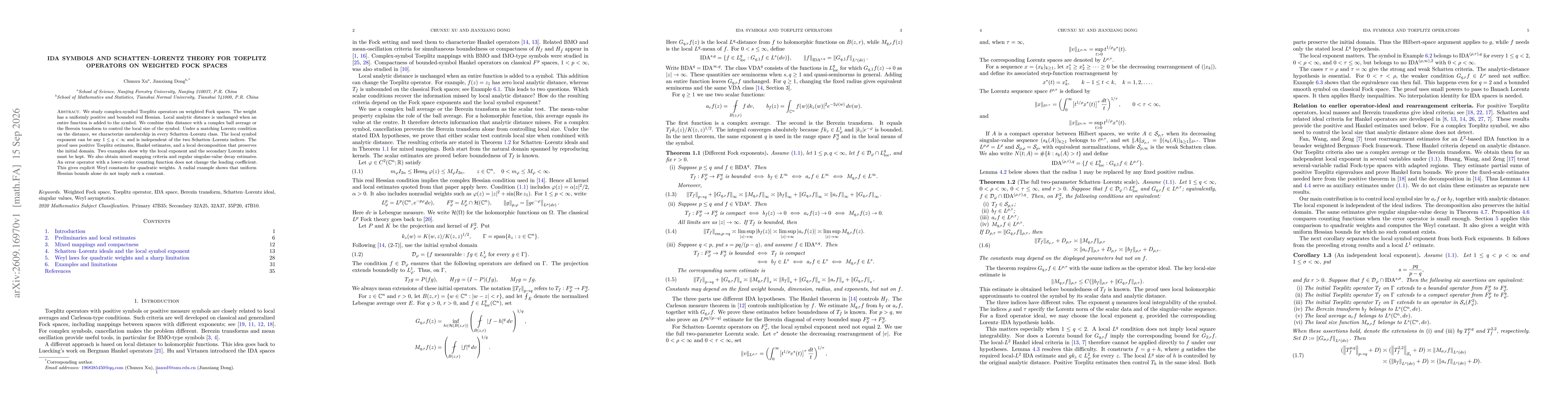 Thumbnail for IDA symbols and Schatten--Lorentz theory for Toeplitz operators on weighted Fock spaces