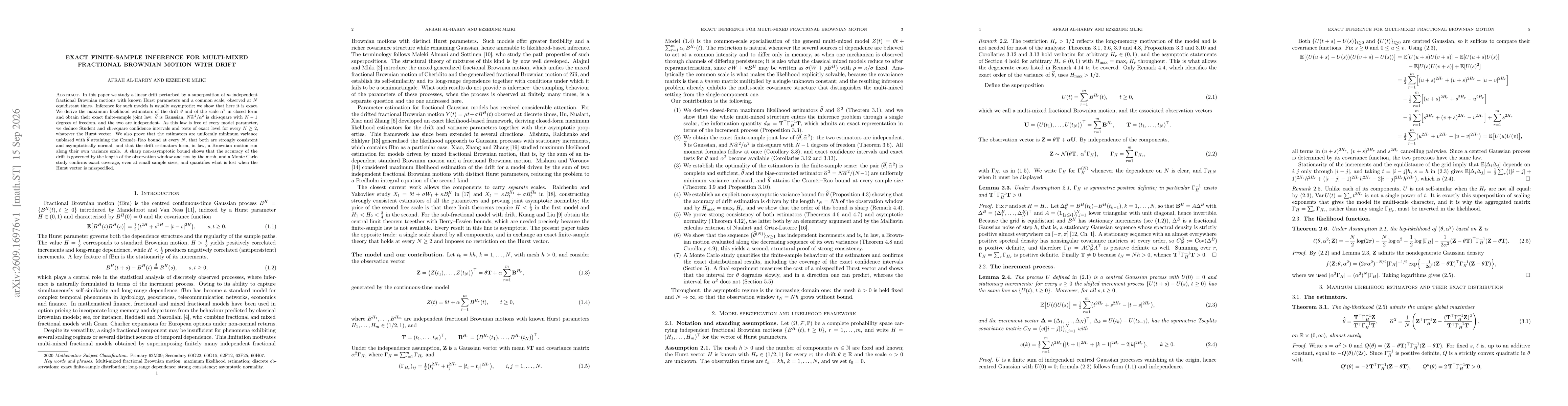 Thumbnail for Exact finite-sample inference for multi-mixed fractional Brownian motion with drift