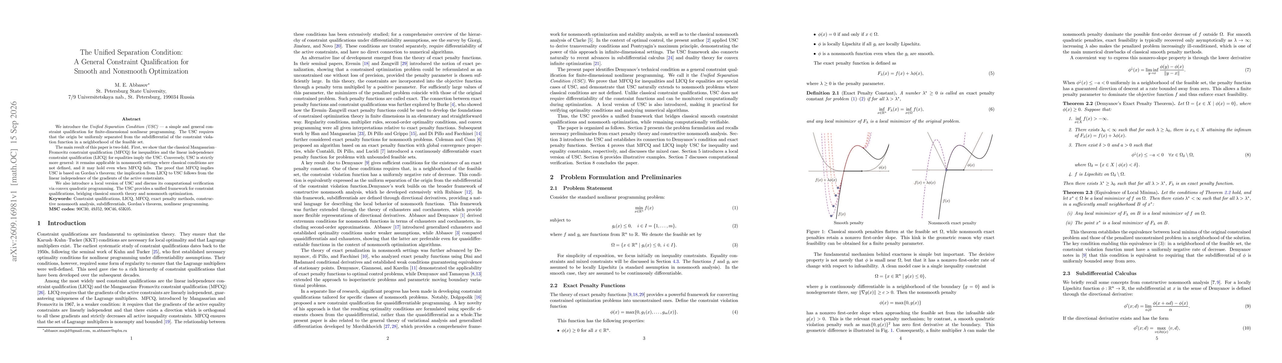 Thumbnail for The Unified Separation Condition: A General Constraint Qualification for Smooth and Nonsmooth Optimization