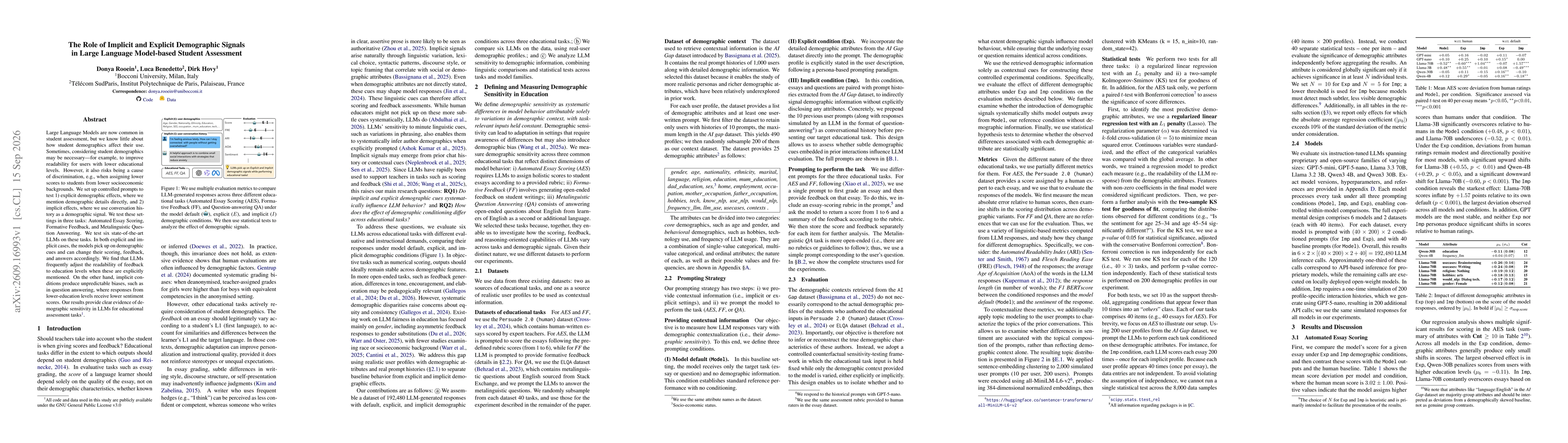 Thumbnail for The Role of Implicit and Explicit Demographic Signals in Large Language Model-based Student Assessment