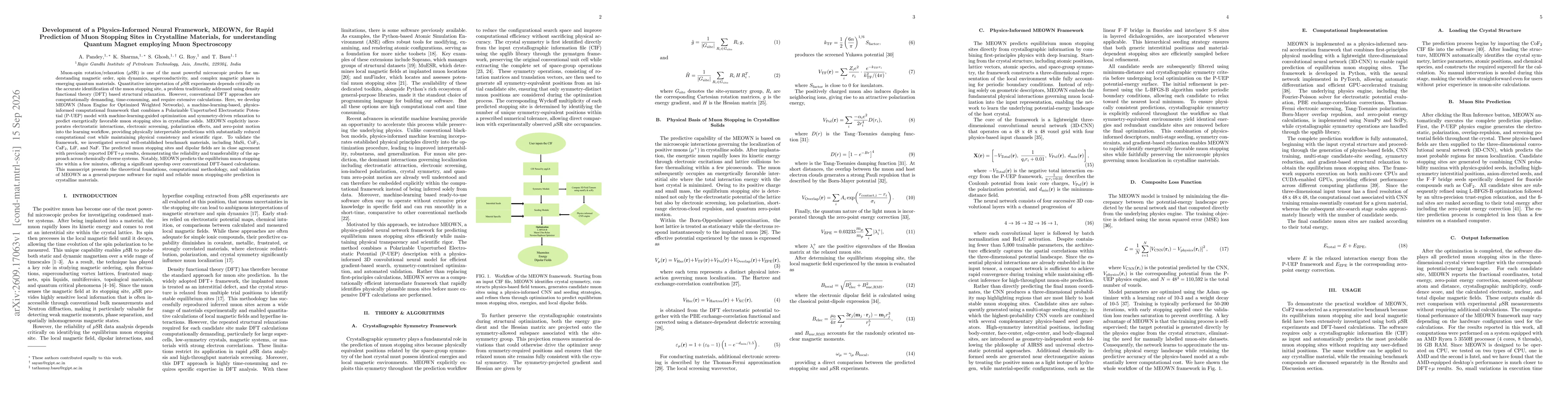 Thumbnail for Development of a Physics-Informed Neural Framework, MEOWN, for Rapid Prediction of Muon Stopping Sites in Crystalline Materials, for understanding Quantum Magnet employing Muon Spectroscopy