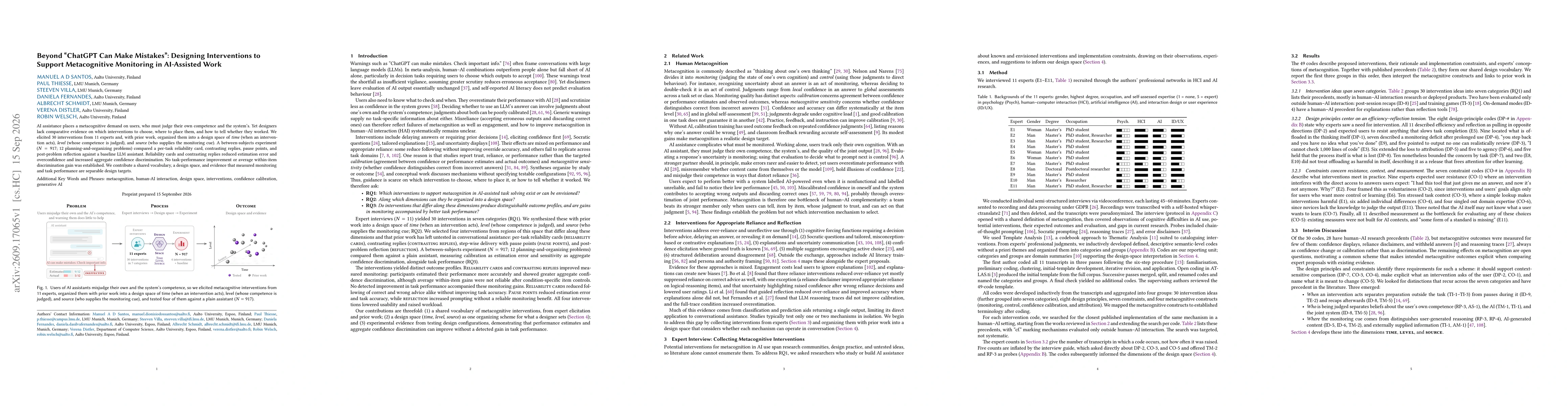 Thumbnail for Beyond "ChatGPT Can Make Mistakes": Designing Interventions to Support Metacognitive Monitoring in AI-Assisted Work