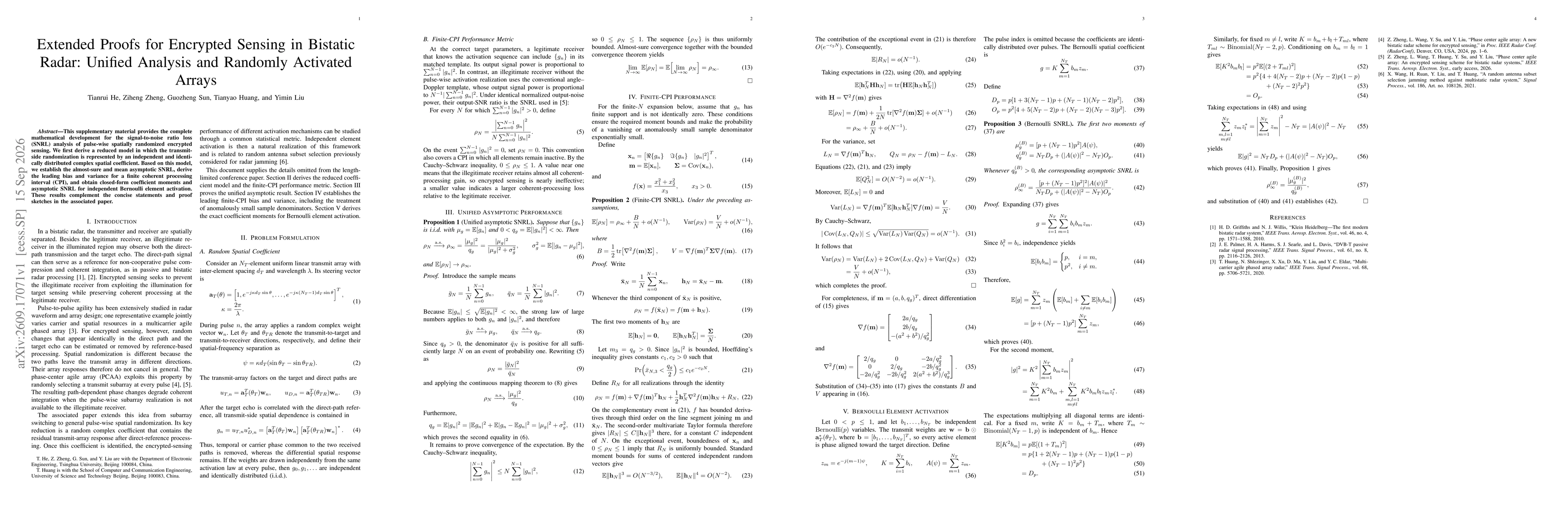 Thumbnail for Extended Proofs for Encrypted Sensing in Bistatic Radar: Unified Analysis and Randomly Activated Arrays