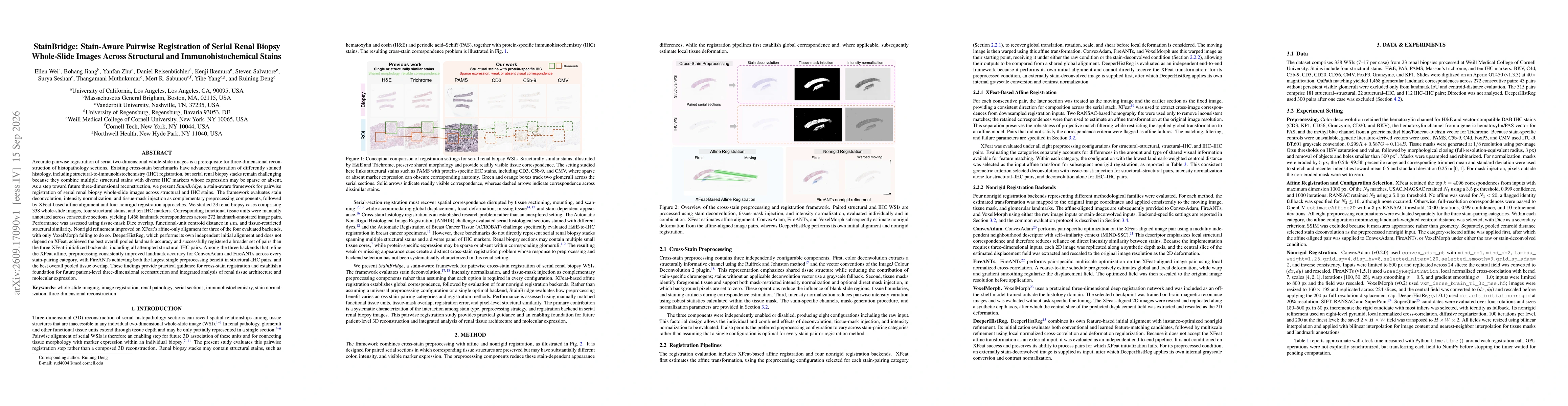 Thumbnail for StainBridge: Stain-Aware Pairwise Registration of Serial Renal Biopsy Whole-Slide Images Across Structural and Immunohistochemical Stains