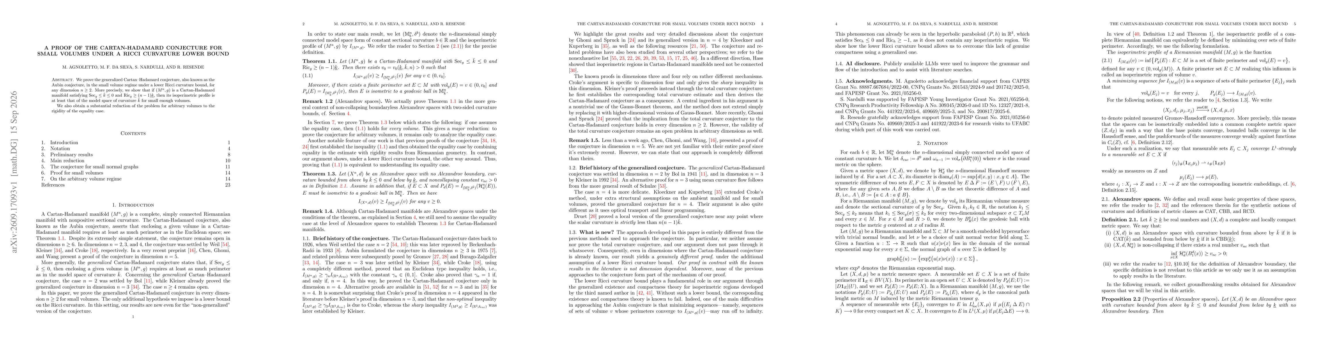 Thumbnail for A proof of the Cartan-Hadamard conjecture for small volumes under a Ricci curvature lower bound