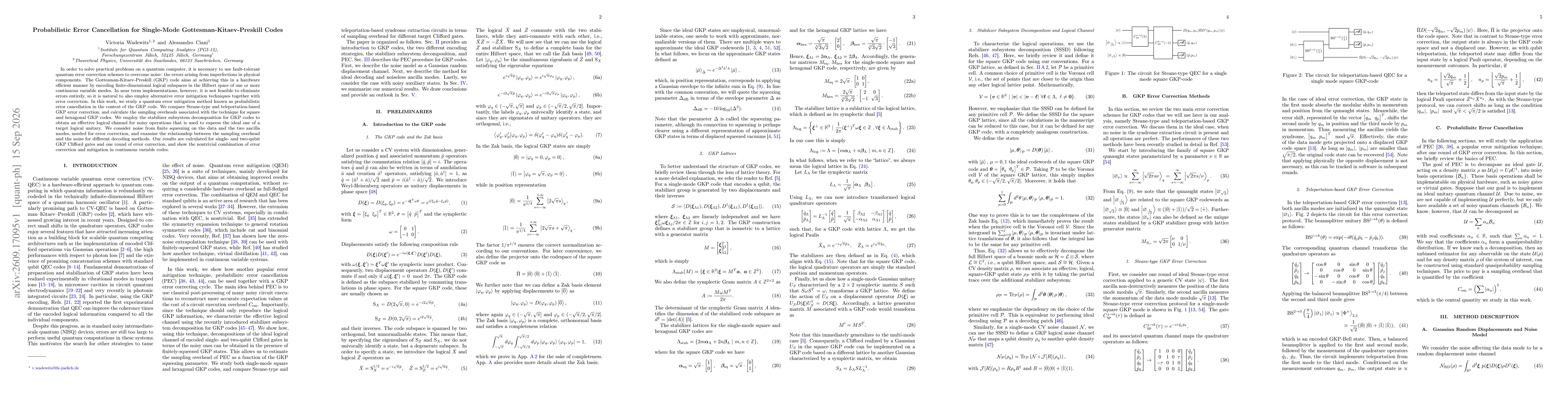 Thumbnail for Probabilistic Error Cancellation for Single-Mode Gottesman-Kitaev-Preskill Codes