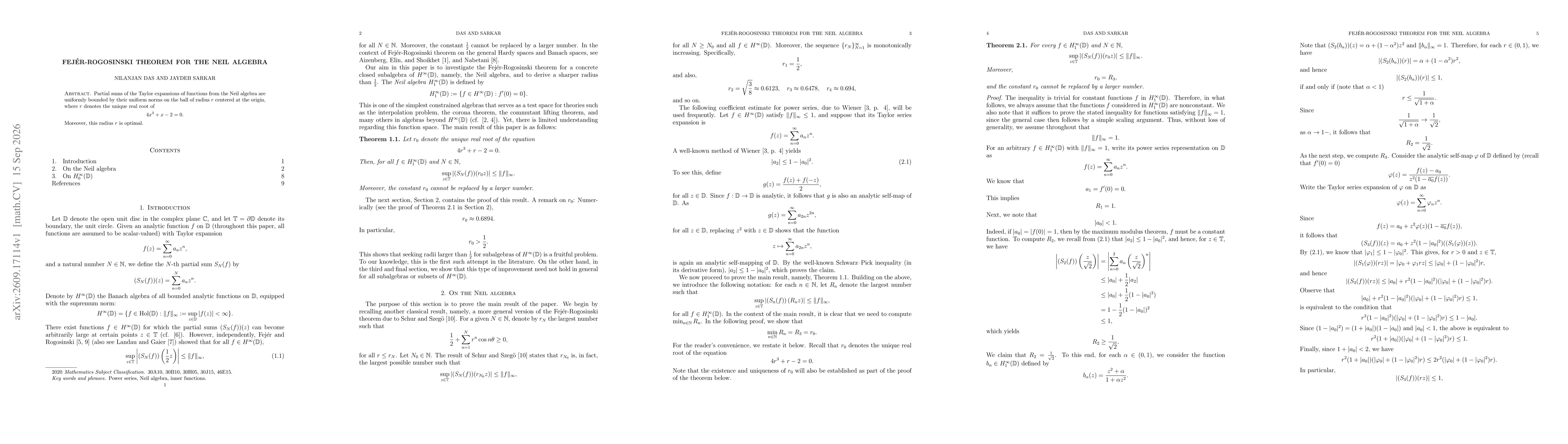 Thumbnail for Fejér-Rogosinski theorem for the Neil algebra