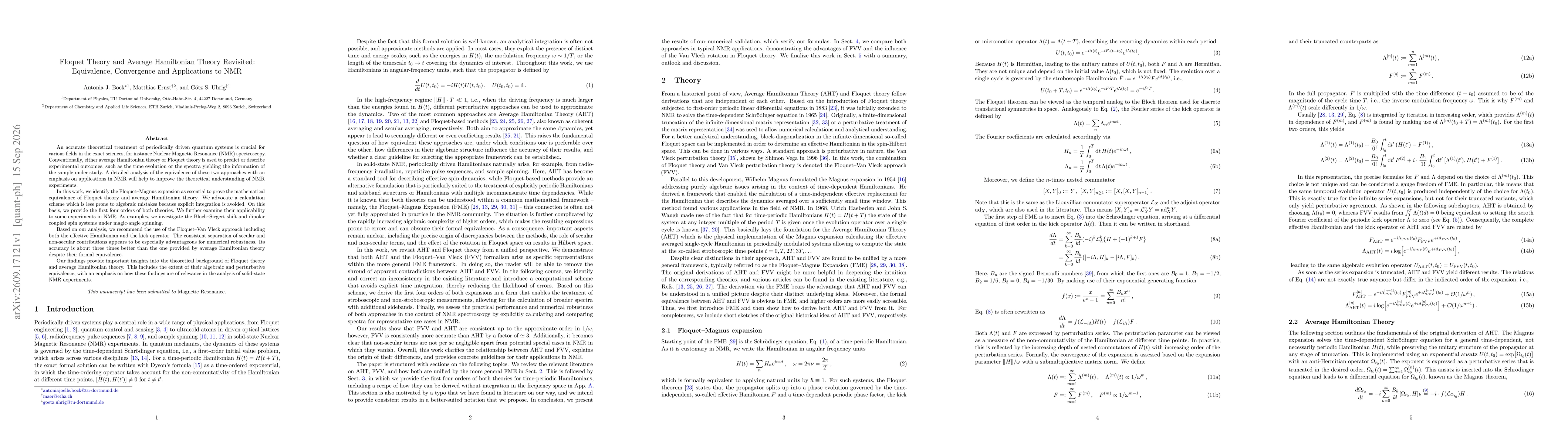Thumbnail for Floquet Theory and Average Hamiltonian Theory Revisited: Equivalence, Convergence and Applications to NMR