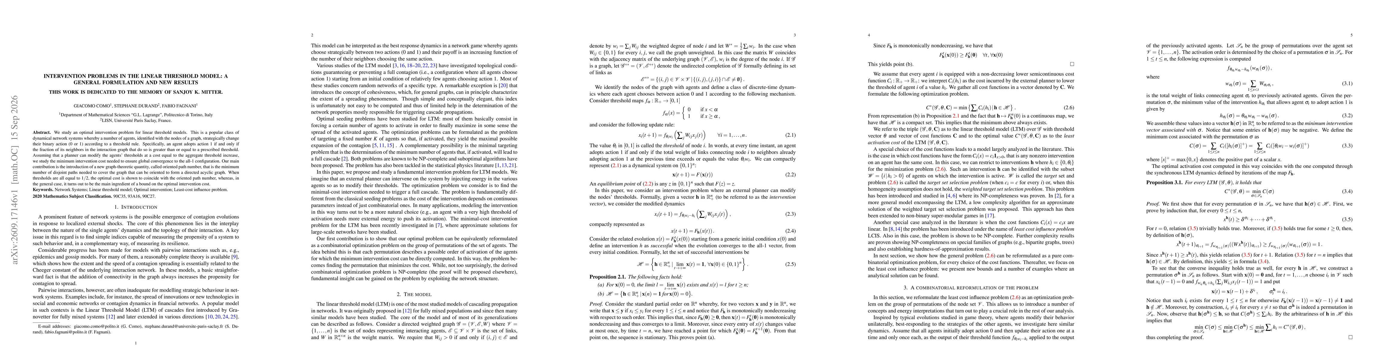 Thumbnail for Intervention problems in the Linear Threshold Model: A general formulation and new results