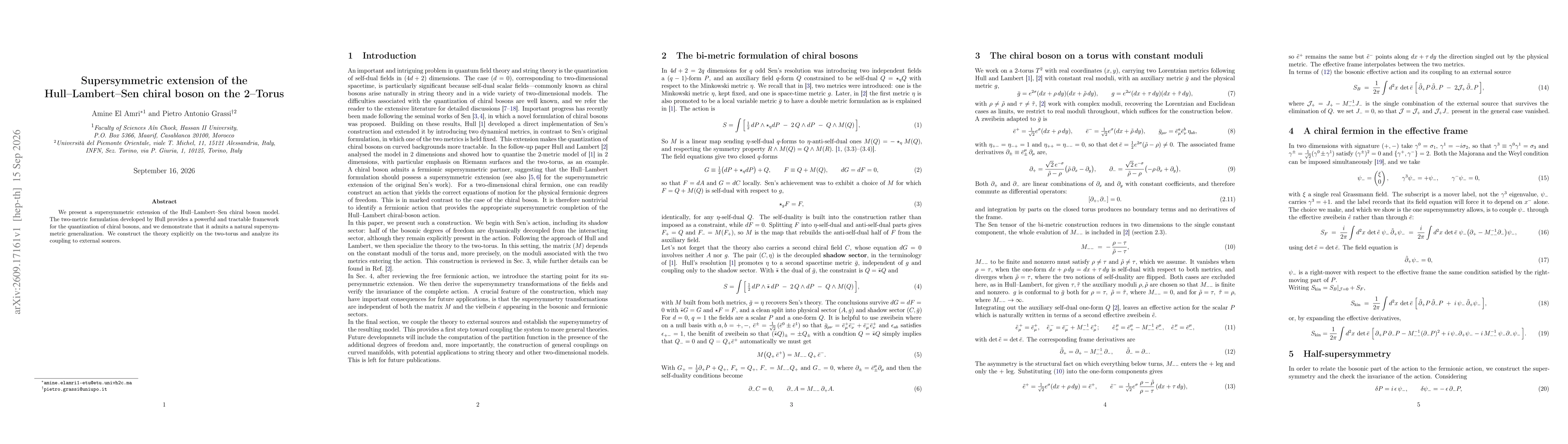 Thumbnail for Supersymmetric extension of the Hull--Lambert--Sen chiral boson on the 2-Torus