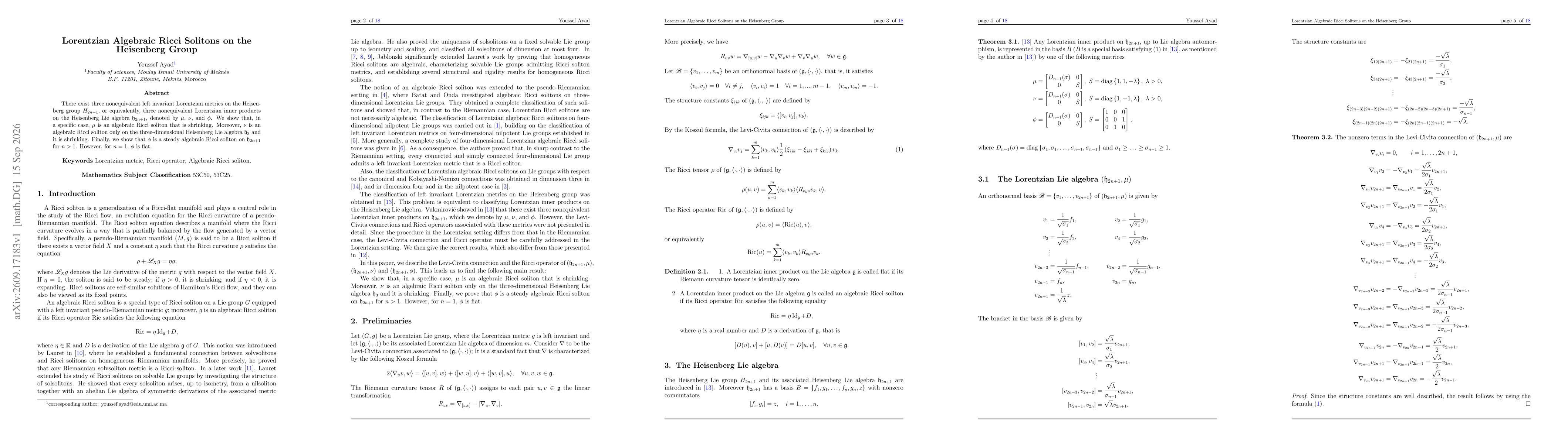 Thumbnail for Lorentzian Algebraic Ricci Solitons on the Heisenberg Group
