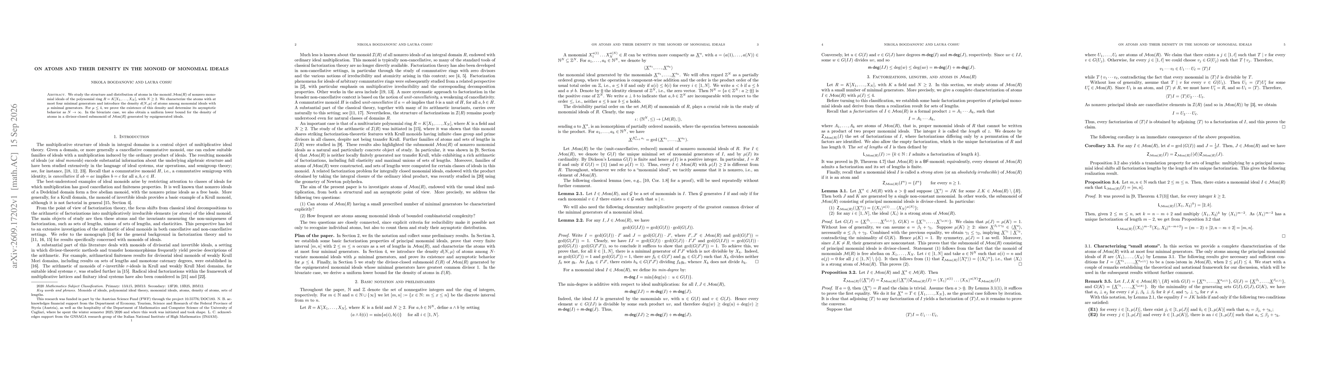 Thumbnail for On atoms and their density in the monoid of monomial ideals
