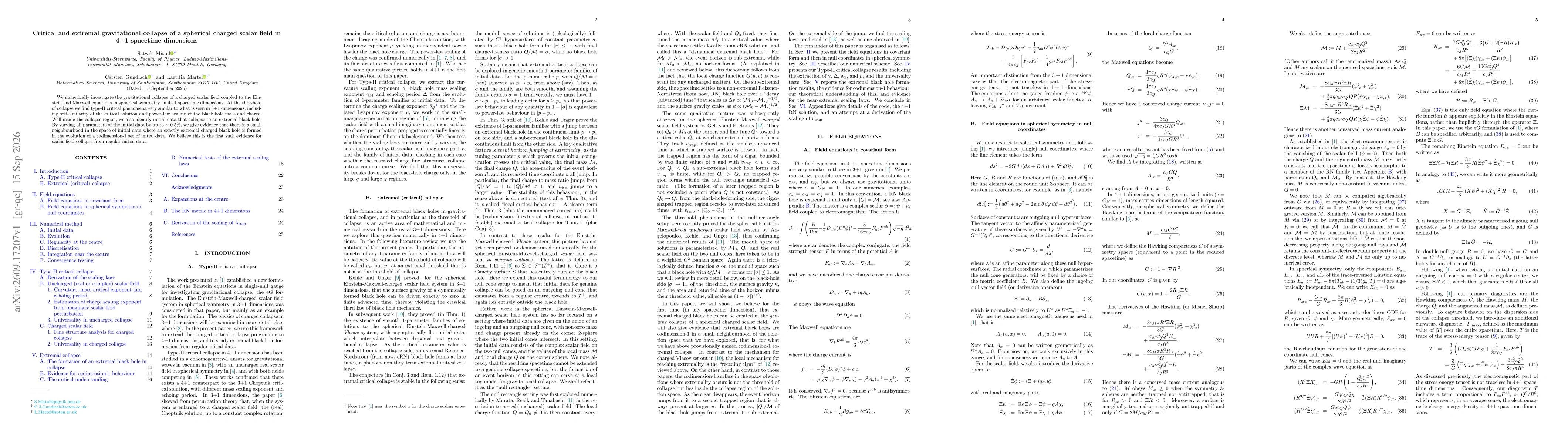 Thumbnail for Critical and extremal gravitational collapse of a spherical charged scalar field in 4+1 spacetime dimensions