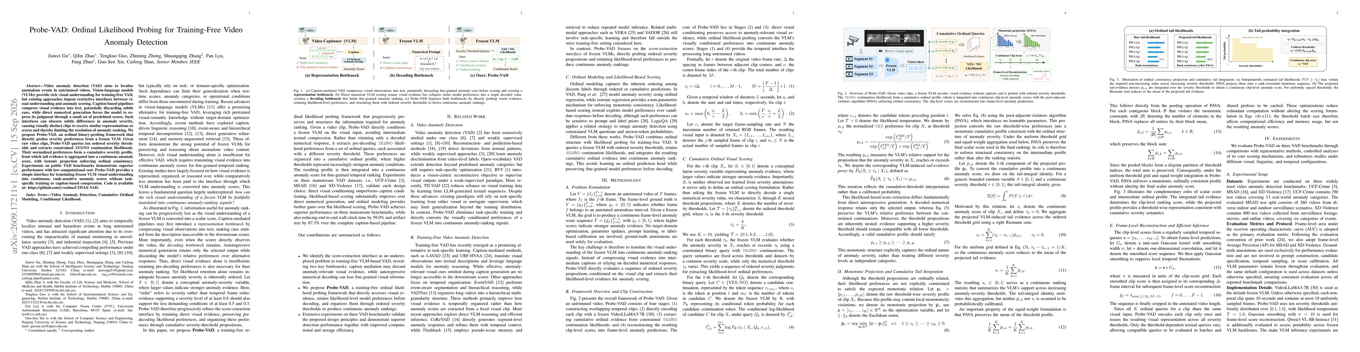 Thumbnail for Probe-VAD: Ordinal Likelihood Probing for Training-Free Video Anomaly Detection