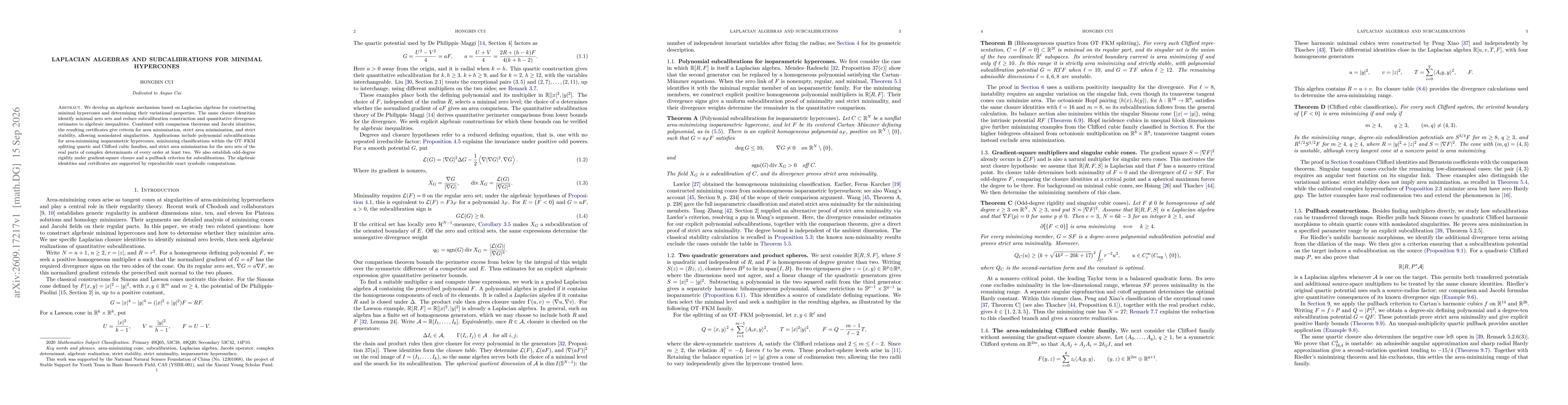 Thumbnail for Laplacian Algebras and Subcalibrations for Minimal Hypercones