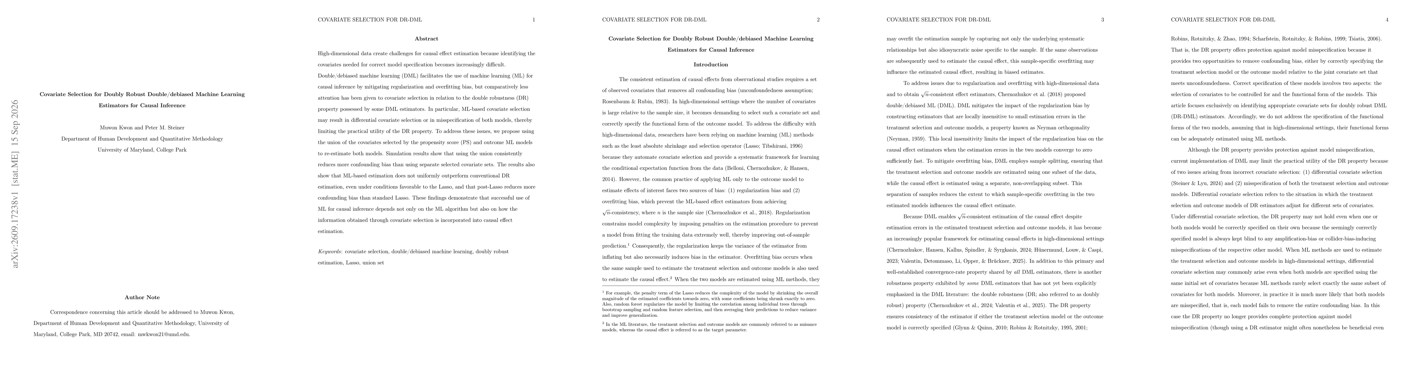 Thumbnail for Covariate Selection for Doubly Robust Double/debiased Machine Learning Estimators for Causal Inference