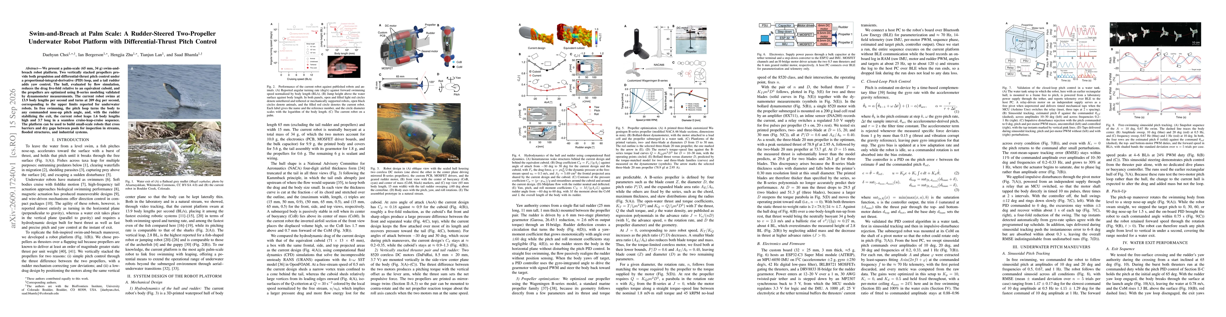 Thumbnail for Swim-and-Breach at Palm Scale: A Rudder-Steered Two-Propeller Underwater Robot Platform with Differential-Thrust Pitch Control