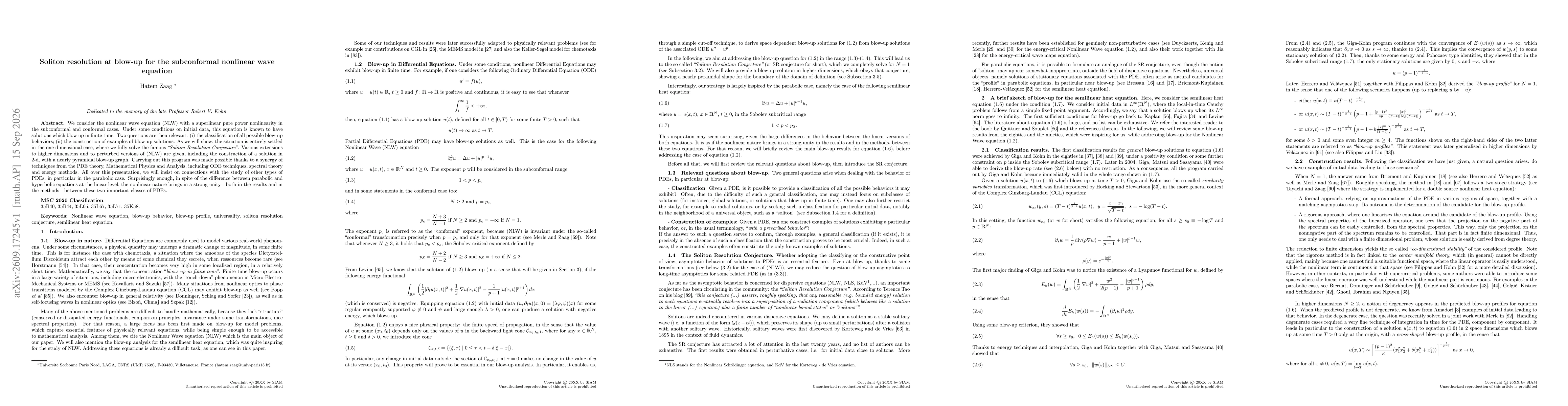 Thumbnail for Soliton Resolution at Blow-Up for the Subconformal Nonlinear Wave Equation